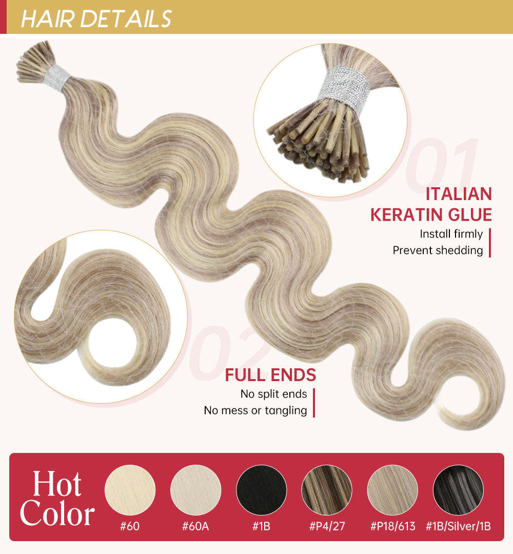 Itip Hair Extensions Human Hair Machine Remy Body Wave Pre-bonded 40G/50S Cold Fusion Real Hair Extensions Keratin