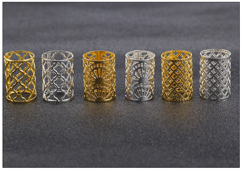 10pcs Gold Silver Adjustable Clip Buckle Dreadlock Cuff  Wig Decorative Mini Braid Hair Extension Ring Out Beads Accessories