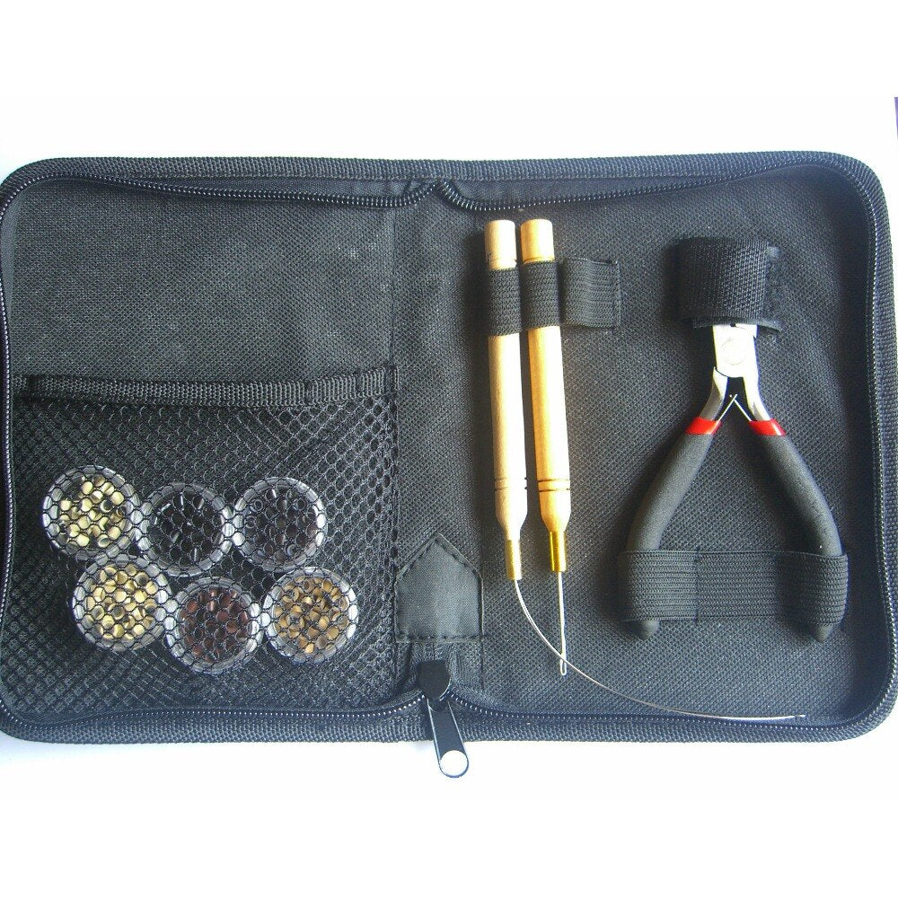 Free Shipping 1X Hair Wig Extension Tool Pliers / Loop Puller /Needle Hook/Micro Ring Kits Set + Tool Bag