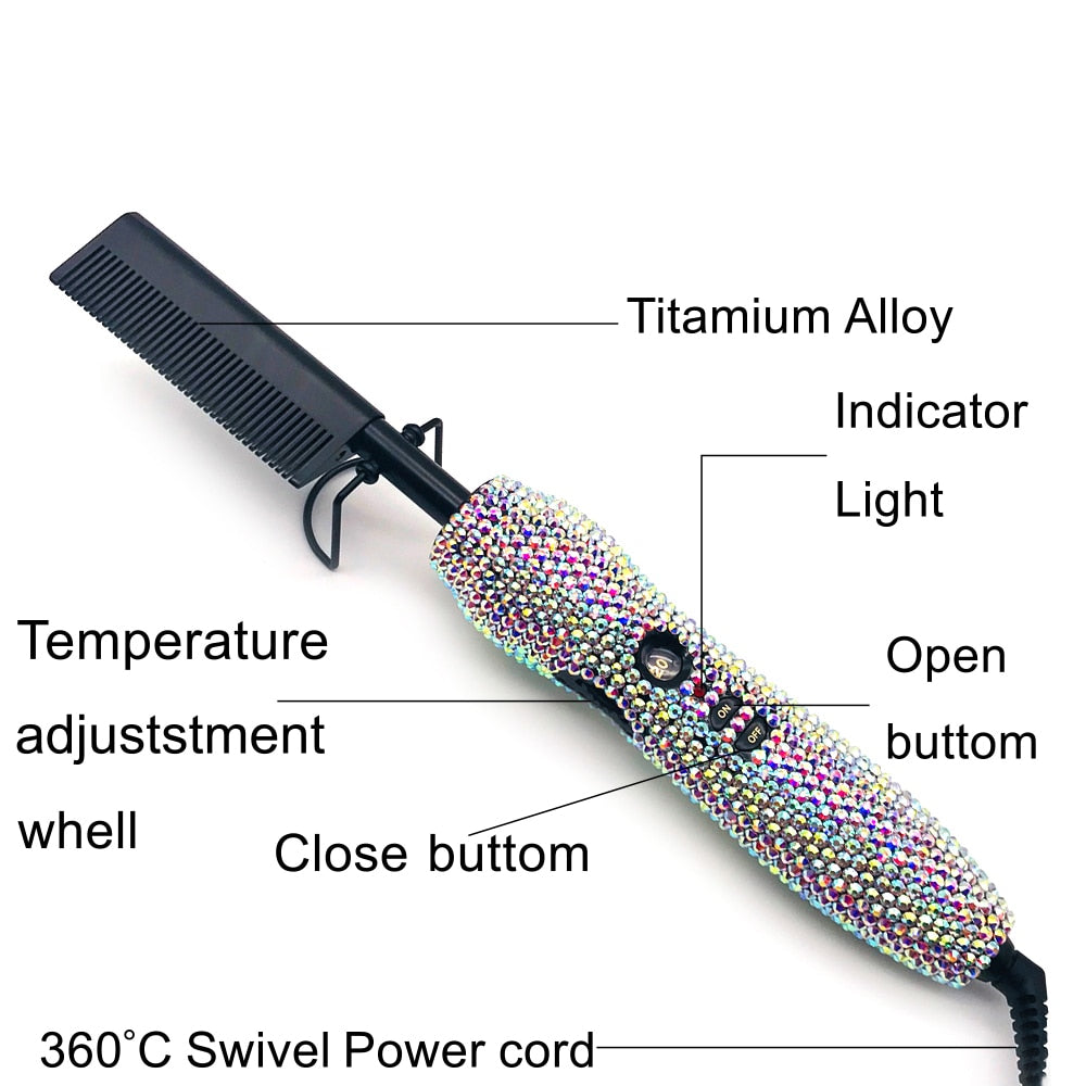 Crystal Pressing Hot Comb Electric Ceramic Pressing Comb High Heat Hot Comb 2 In 1 Hot Comb Straightener