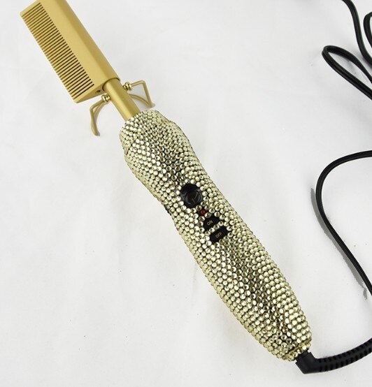 Hot Comb Rhinestone Hair Straightener Comb Flat Iron with 5 Temperature Settings for Home Salon Wet Dry Hair