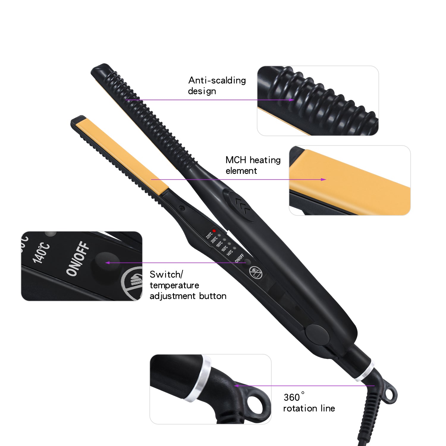 Hair Straightener 10mm hair Plank Ceramic Electric Curling Wand Straightening Curler Ultra-Thin Fluffy Hair Root Short Hair Home