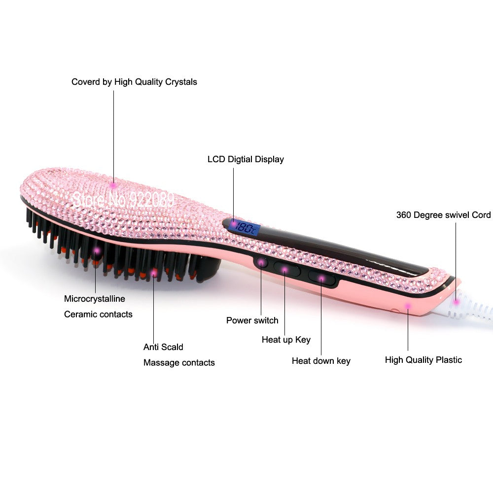Crystal Hair Hot Tools Bling Bling Crystal Hair straightener Diamond Curling wands Hair Wig Brush Hair Boutique Pink Color