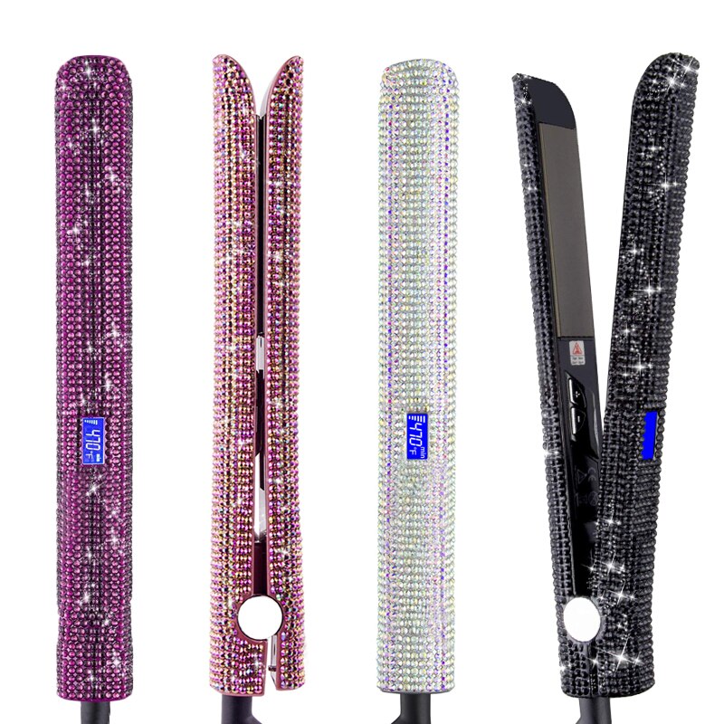 Hair Straightener Curler Bling Diamond Flat Iron Rhinestone Straightening Irons Professional High Heat 470℉ Salon Styling Tools