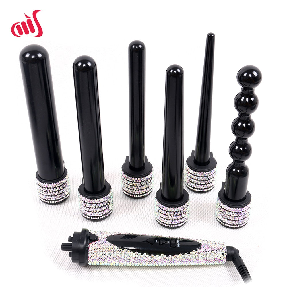 6 IN 1 Crystal Hair Curling Iron Diamond Hair Curler Wand Set Rhinestone Hair Curler Sytling Tools
