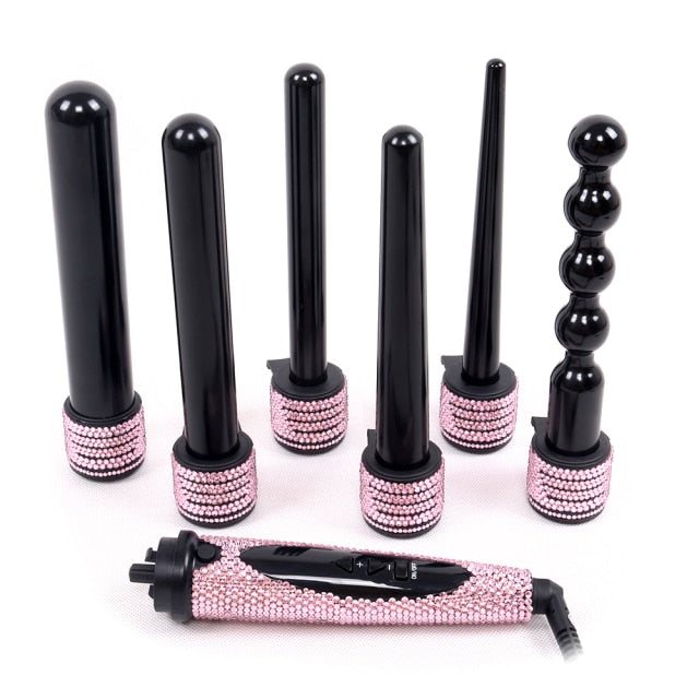 6 IN 1 Crystal Hair Curling Iron Diamond Hair Curler Wand Set Rhinestone Hair Curler Sytling Tools