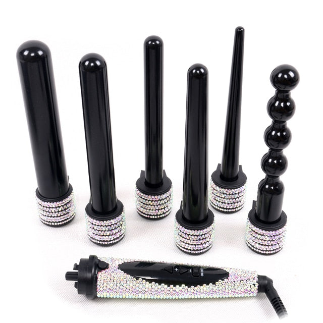 6 IN 1 Crystal Hair Curling Iron Diamond Hair Curler Wand Set Rhinestone Hair Curler Sytling Tools