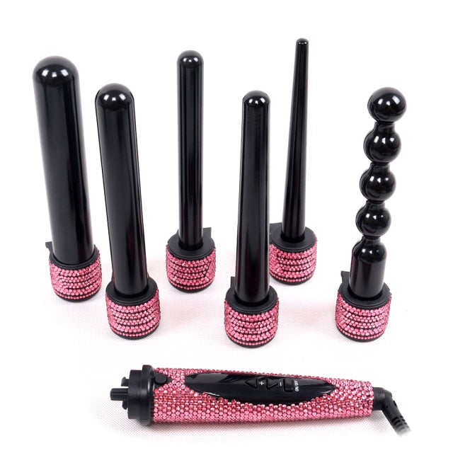 6 IN 1 Crystal Hair Curling Iron Diamond Hair Curler Wand Set Rhinestone Hair Curler Sytling Tools