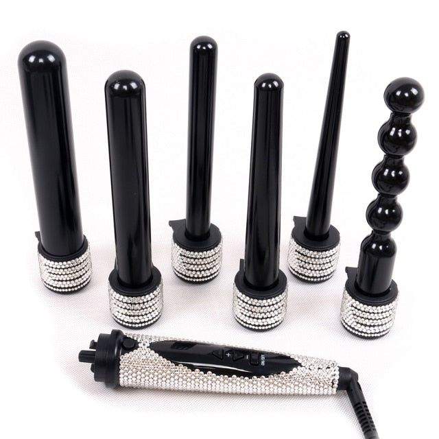 6 IN 1 Crystal Hair Curling Iron Diamond Hair Curler Wand Set Rhinestone Hair Curler Sytling Tools