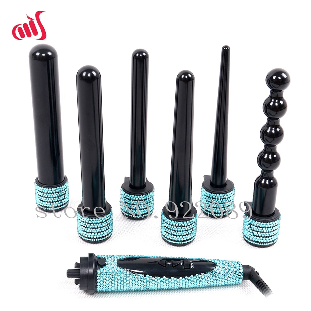 6 IN 1 Crystal Hair Curling Iron Diamond Hair Curler Wand Set Rhinestone Hair Styling tools