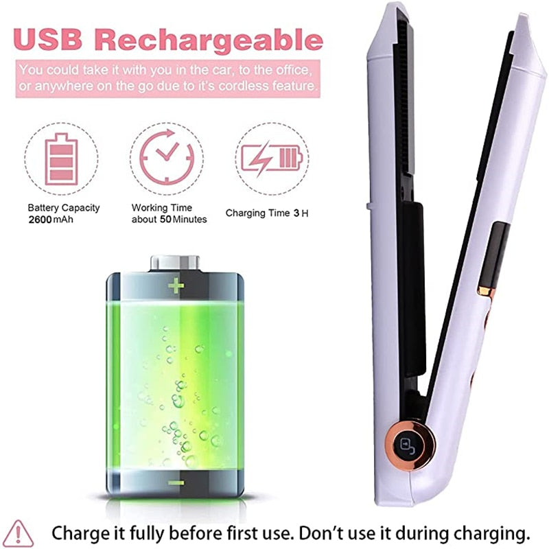 Wireless Hair Straightener Ceramic Rechargeable Mini Flat Iron Hair Curling Irons Styling Tools Cordless Beard Hair Straightener