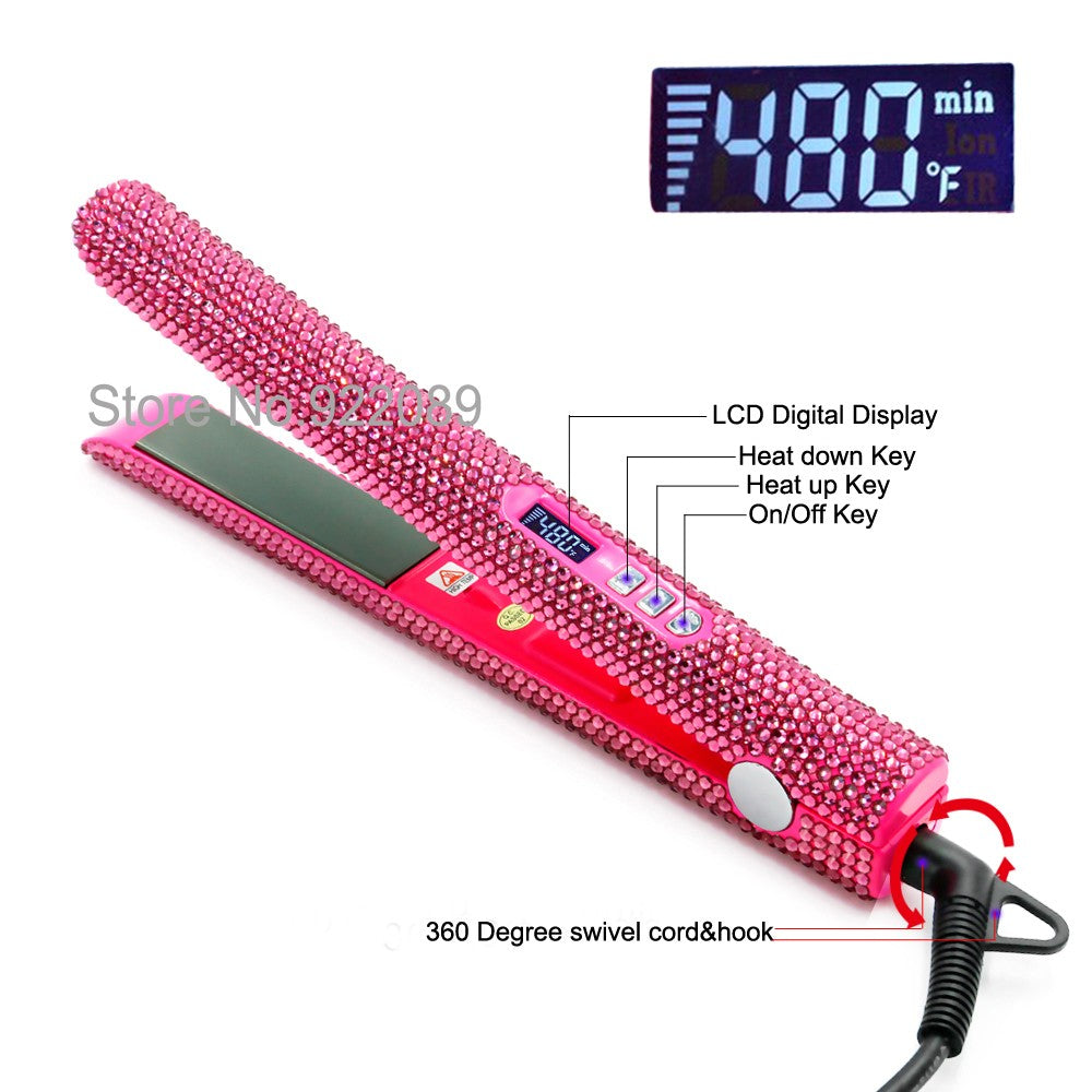 Crystal Hair Hot Tools Bling Bling Hot Pink Crystal Hair straightener Diamond Curling wands Kit Crystal Hair Brush Hair Boutique