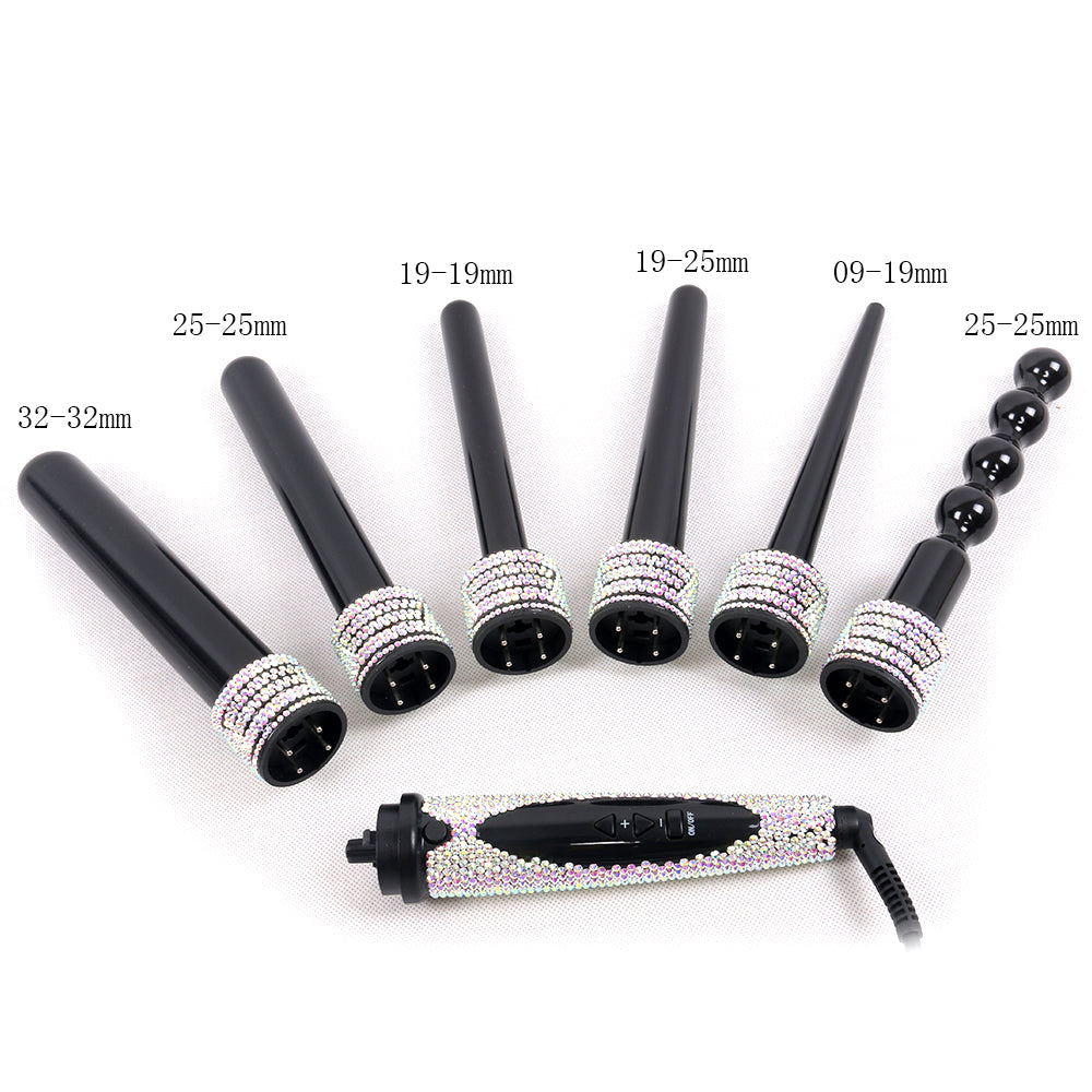 6 IN 1 Crystal Hair Curling Iron Diamond Hair Curler Wand Set Rhinestone Hair Curler Sytling Tools