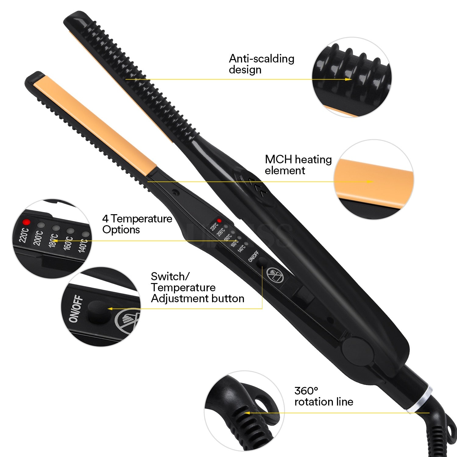 Hair Straightener 10mm hair Plank Ceramic Electric Curling Wand Straightening Curler Ultra-Thin Fluffy Hair Root Short Hair Home