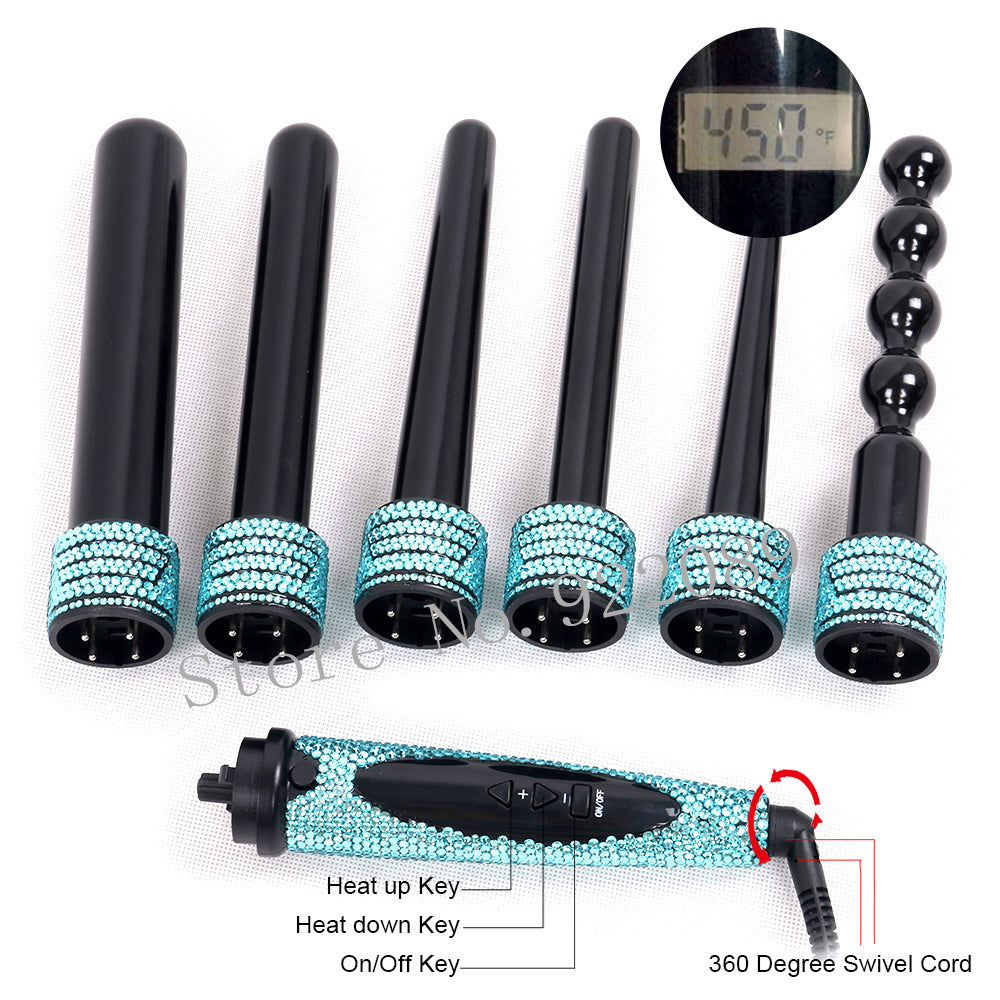 6 IN 1 Crystal Hair Curling Iron Diamond Hair Curler Wand Set Rhinestone Hair Styling tools