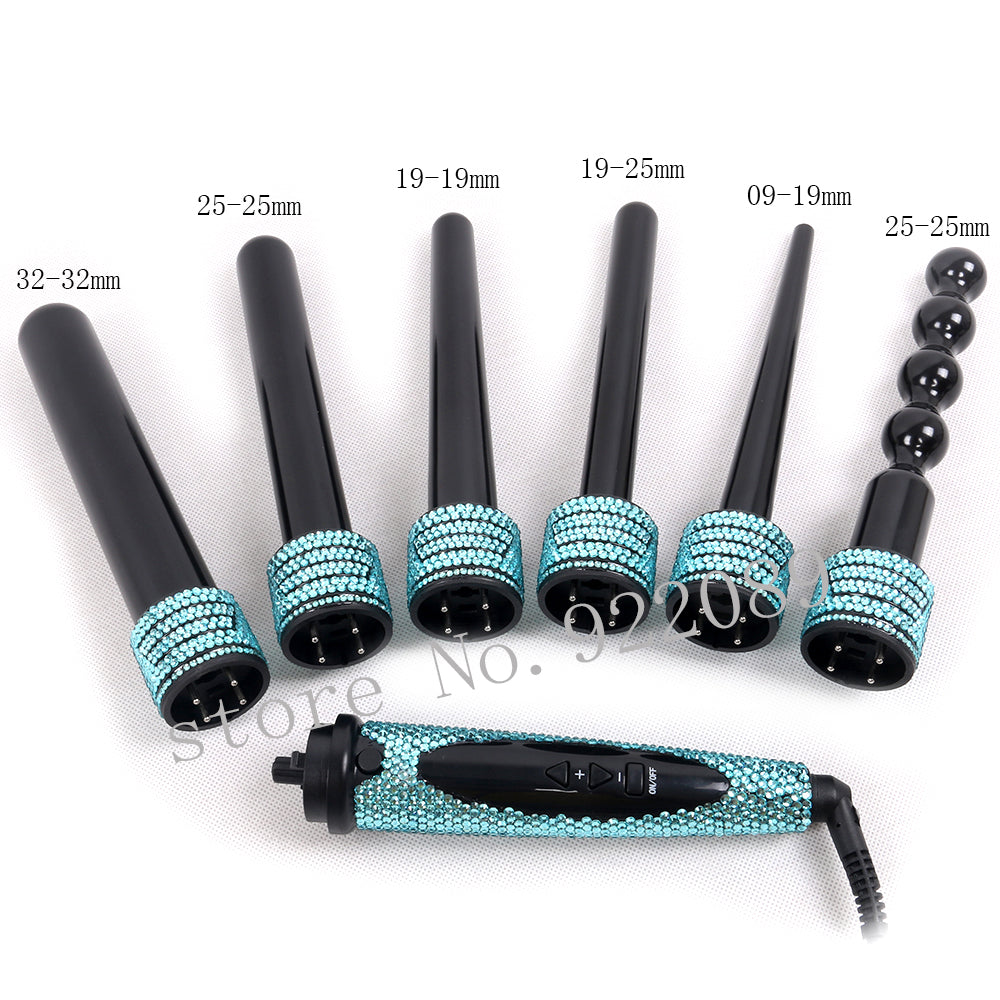 6 IN 1 Crystal Hair Curling Iron Diamond Hair Curler Wand Set Rhinestone Hair Styling tools