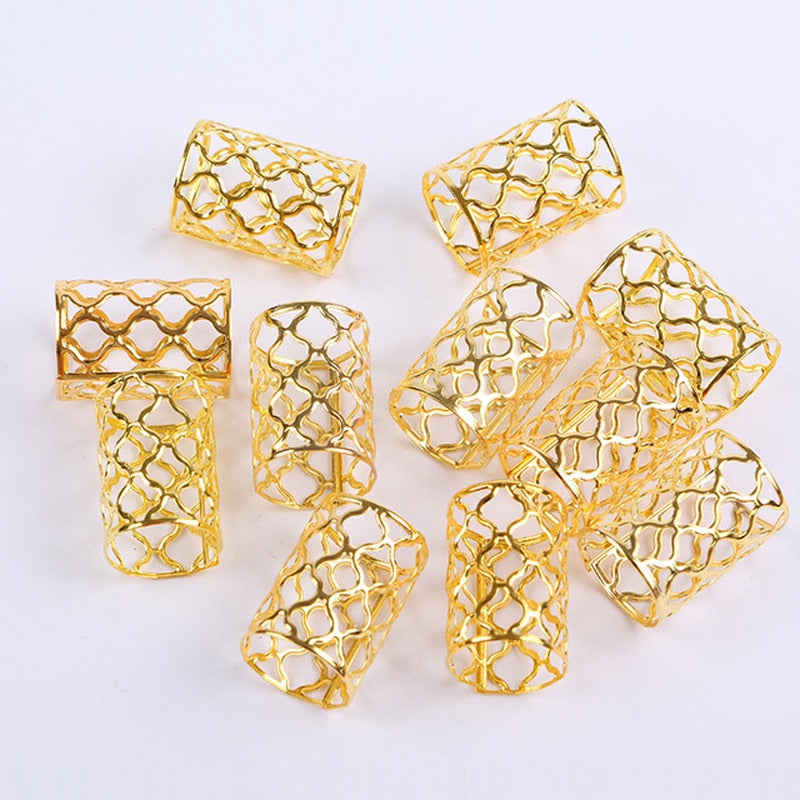 10pcs Gold Silver Adjustable Clip Buckle Dreadlock Cuff  Wig Decorative Mini Braid Hair Extension Ring Out Beads Accessories
