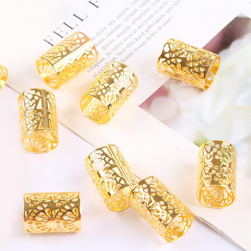 10pcs Gold Silver Adjustable Clip Buckle Dreadlock Cuff  Wig Decorative Mini Braid Hair Extension Ring Out Beads Accessories