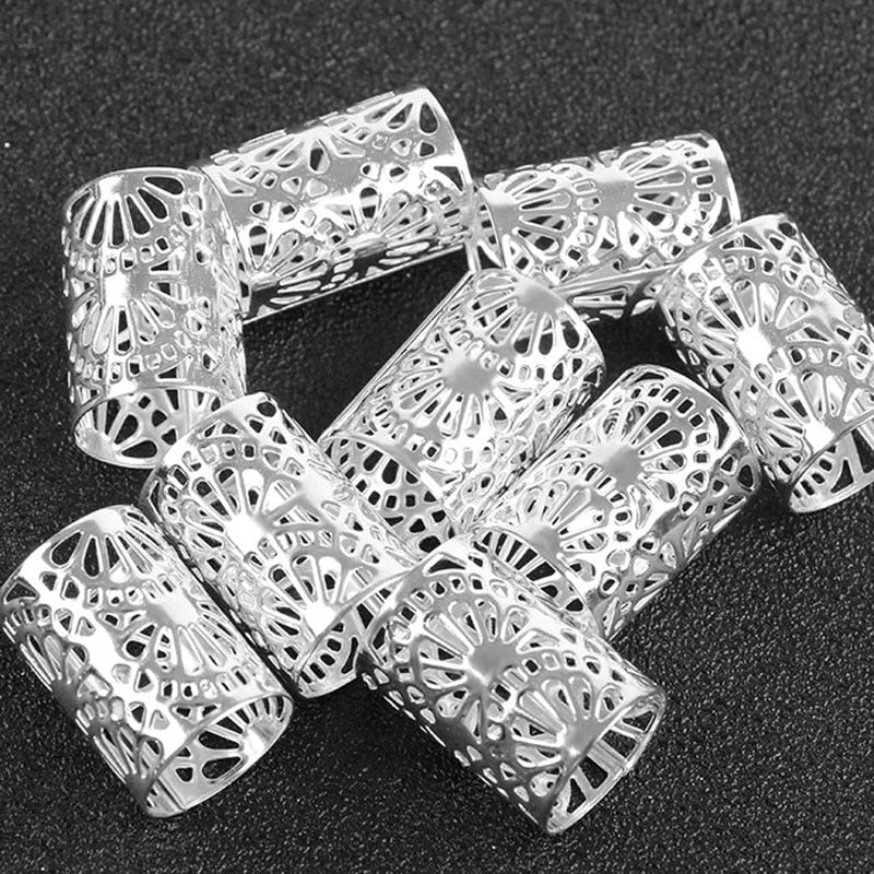 10pcs Gold Silver Adjustable Clip Buckle Dreadlock Cuff  Wig Decorative Mini Braid Hair Extension Ring Out Beads Accessories