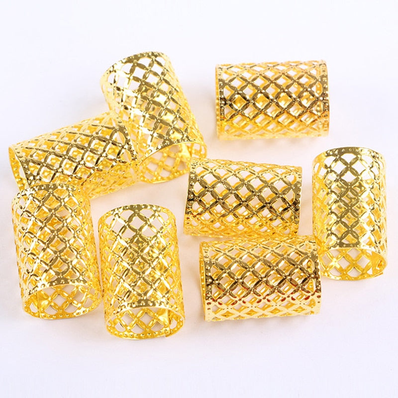 10pcs Gold Silver Adjustable Clip Buckle Dreadlock Cuff  Wig Decorative Mini Braid Hair Extension Ring Out Beads Accessories