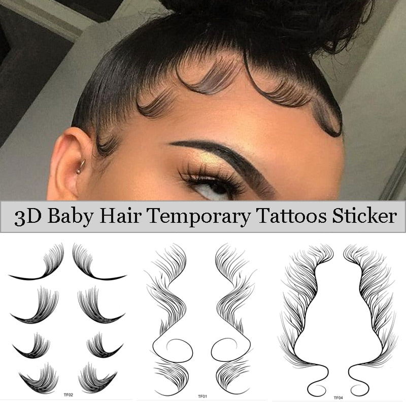5 Types Hairline Tattoo Stickers Waterproof Baby Hair Edge Temporary Tattoo Sticker Natural Curly Hair Fake Tatoo Makeup Tools
