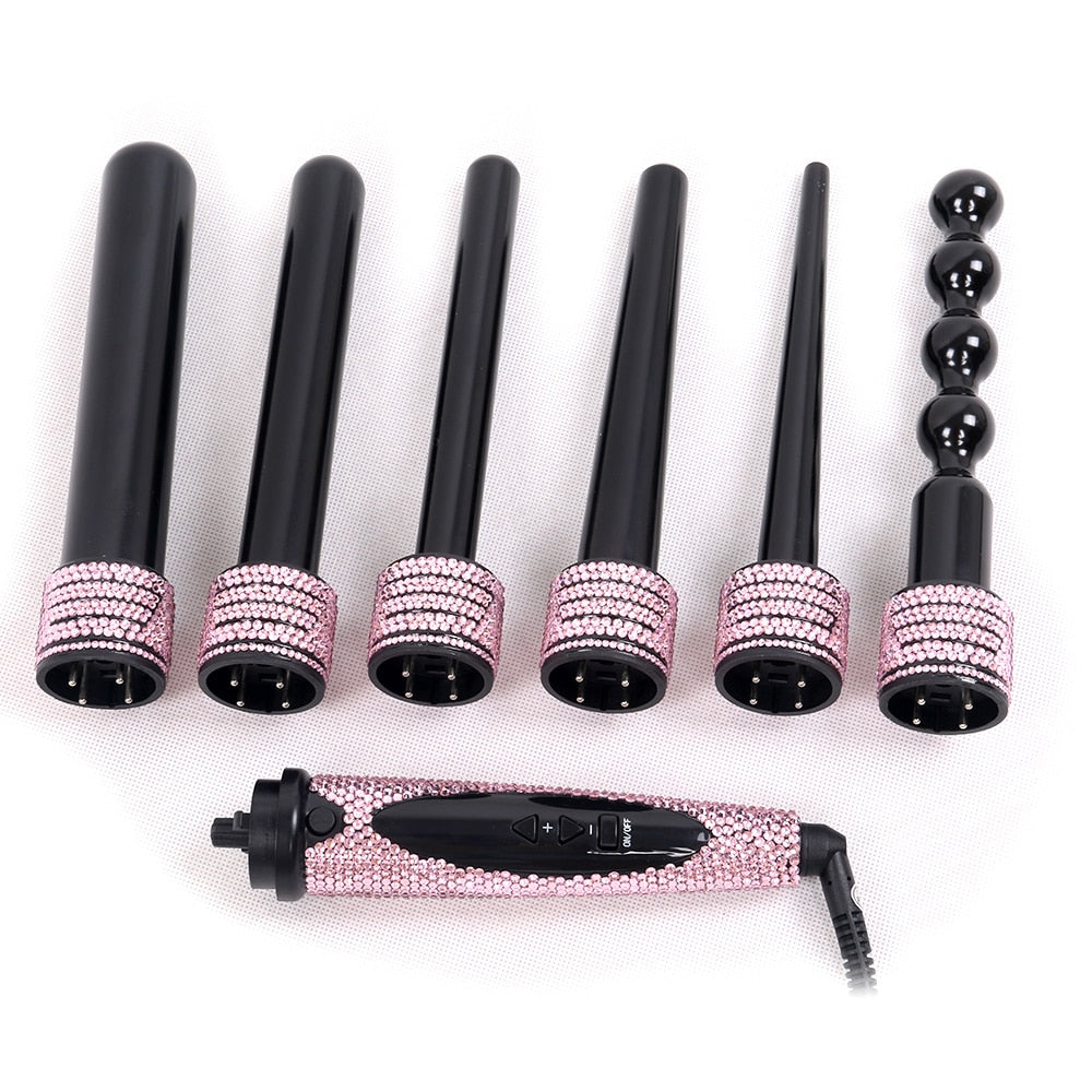 Crystal Hair Hot Tools Bling Bling Crystal Hair straightener Diamond Curling wands Hair Wig Brush Hair Boutique Pink Color